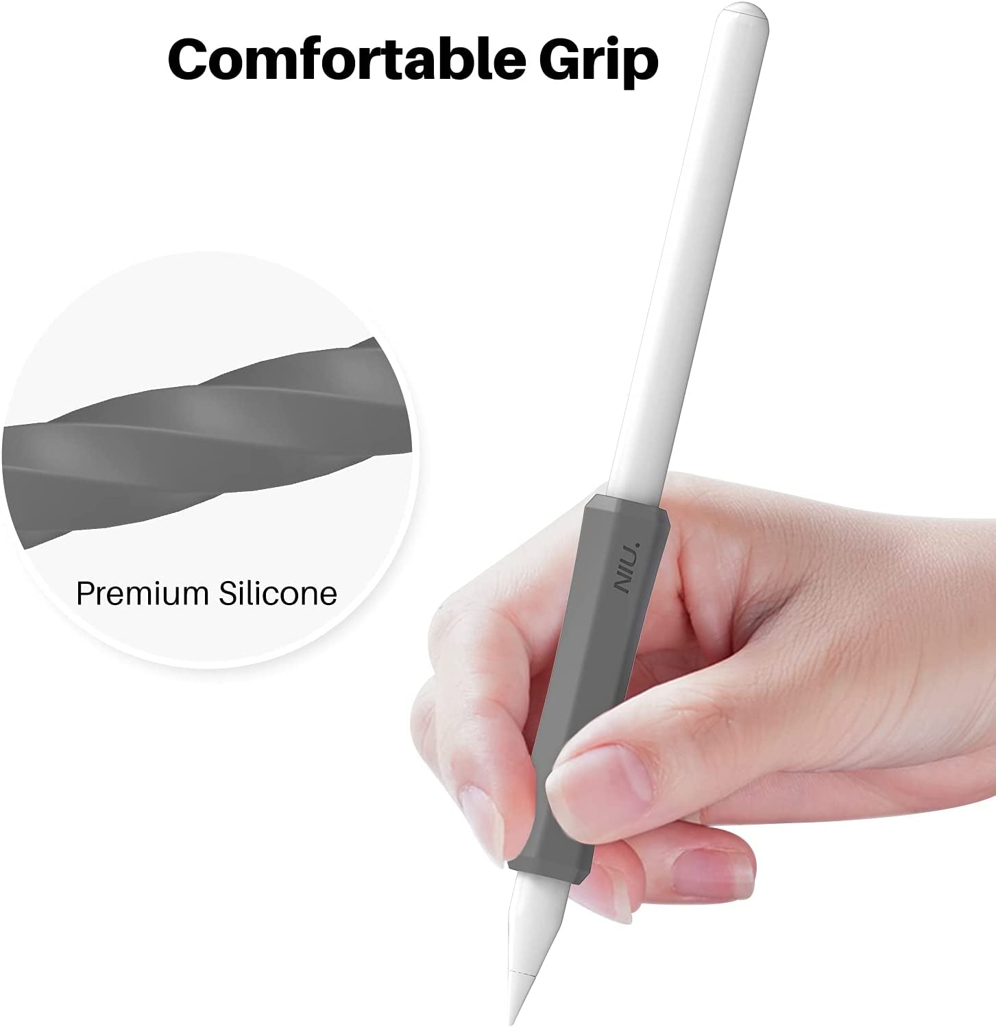 NIUTRENDZ 3 Pack Apple Pencil Grip Silicone Case Accessories Cover Ergonomic Design Sleeve Compatible with Magnetic Charging and Double Tap (Apple Pencil 2Nd Generation, White + Grey + Black)  NIUTRENDZ   