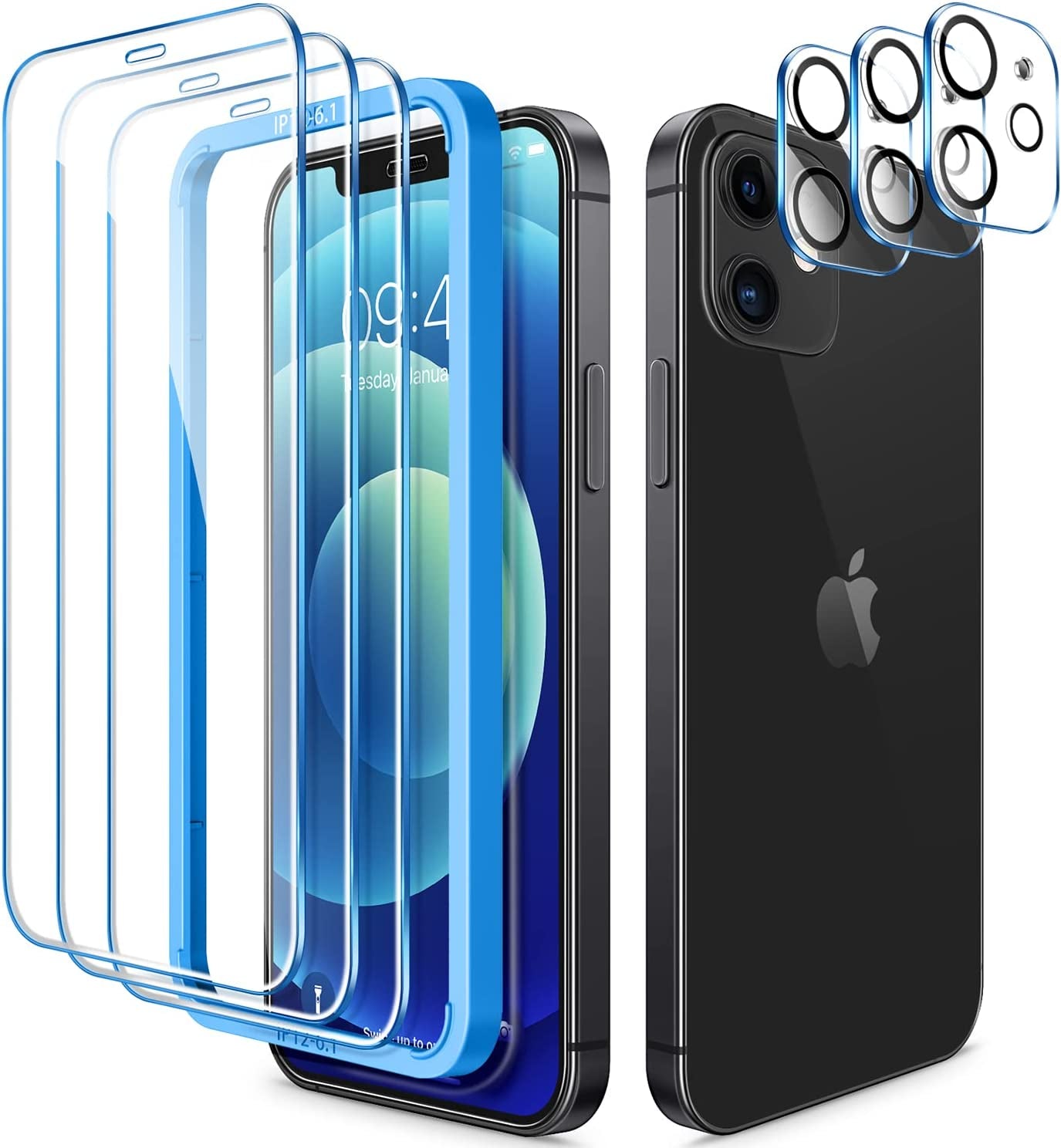 CANSHN 3 Pack Screen Protector for Iphone 11 [6.1 Inch] + 3 Pack Tempered Glass Camera Lens Protector with Easy Installation Frame, Anti-Scratch, Case Friendly, 9H Hardness, HD Clear Film [6 Pack]  CANSHN Iphone 12 6.1 Inch  