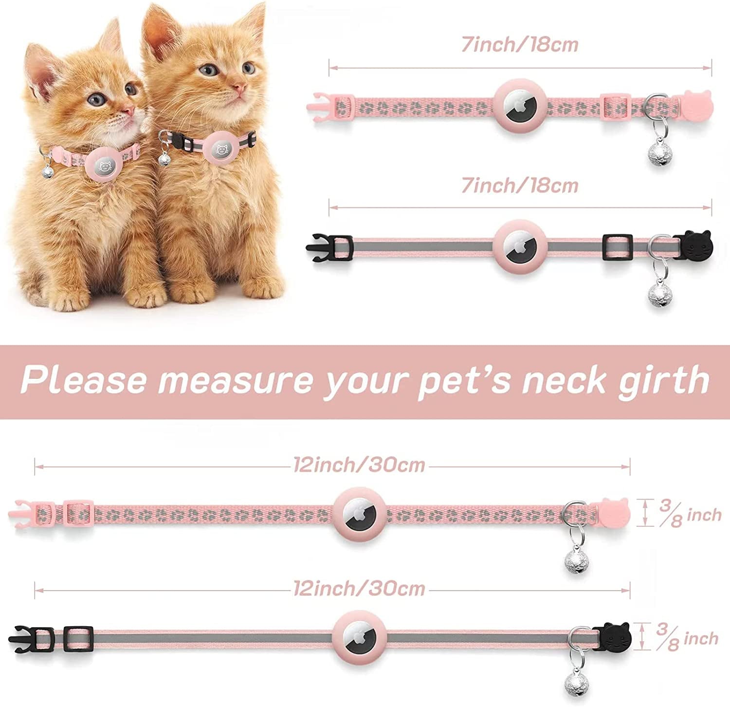 2Pack Airtag Cat Collar Breakaway with Bell,Reflective Kitten Collar with Apple Airtag Cat Collar Holder,Adjustable 7-12In,Safety Buckle for Girl Boy Cats,Pet Supplies,Accessories,Gifts (Pink)  LAFAYI   