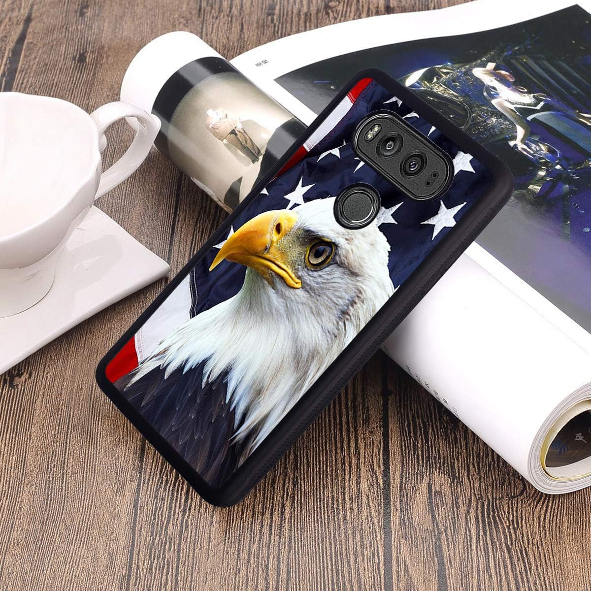Case for LG V30, Patriotic Bald Eagle American Flag Design Slim Anti-Scratch Rubber Protective Cover for LG V30/LG V30S/LG V30 Plus/Lg V30S Thinq/Lg V35  BWOOLL   