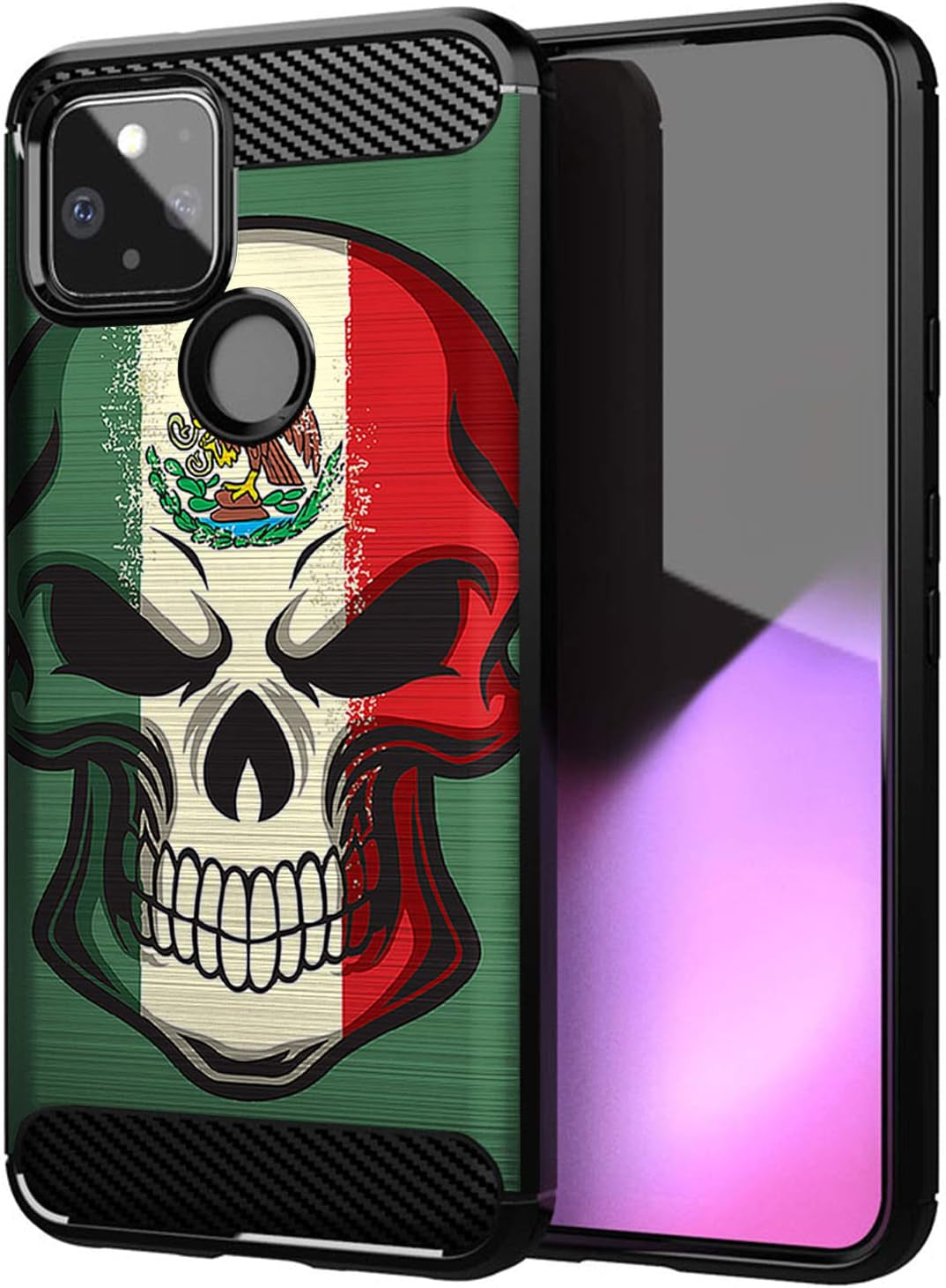 Casesondeck Slim Case Compatible with [Google Pixel 4A 5G (2020)] Thin Scratch Preventing TPU, Matte Finish Carbon Fiber Texture Edges (Mexican Skull)  CasesonDeck   