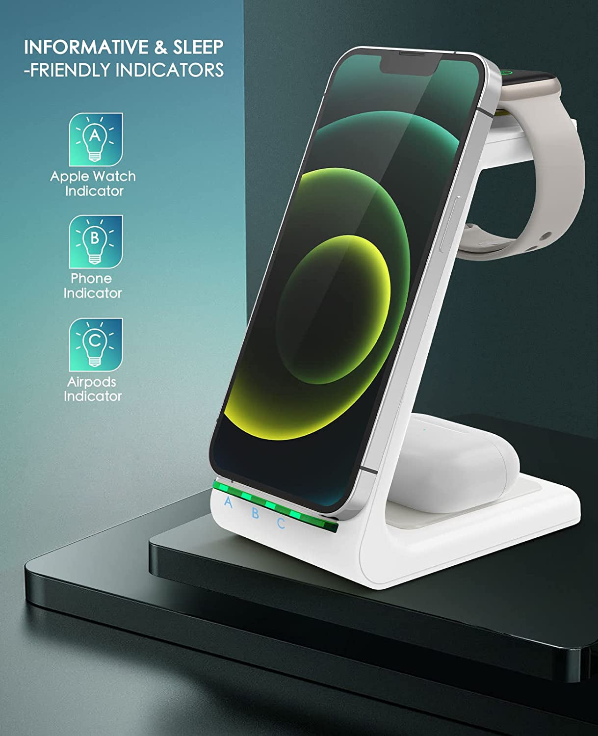 Wireless Charging Station,3 in 1 Fast Charging Station,Wireless Charger Stand for Iphone 14/13/12/11 Pro Max/X/Xs Max/8/8 Plus, Airpods 3/2/Pro, Iwatch Series 8/7/6/5/SE/4/3/2, and Samsung Phones  Iovis   