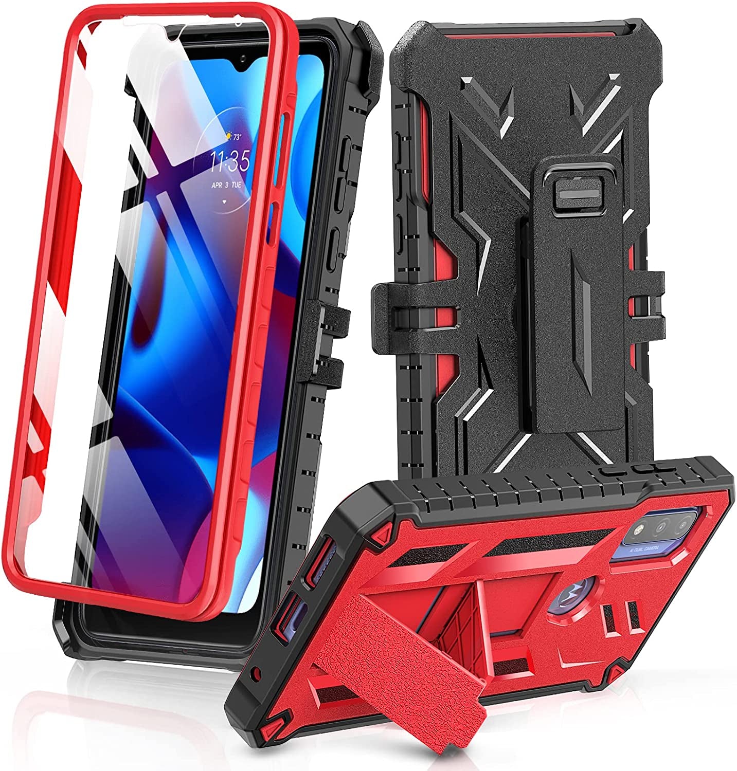 WTYOO for Motorola Moto G Pure Phone Case, Moto G Power 2022/ G Play 2023 Case: with Belt-Clip Holster & Built-In Screen Protector & Kickstand, Full-Body Dual Layer Rugged Protective Phone Cover-Red  Motorola Moto G-Pure-RD   