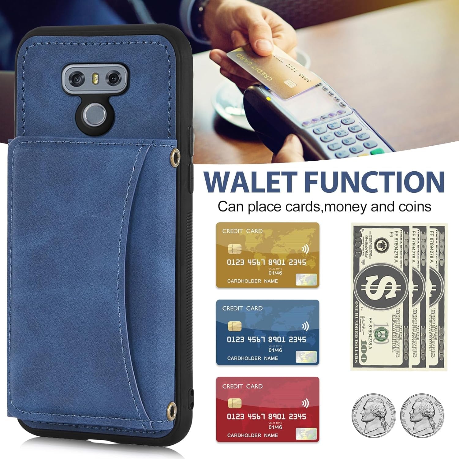 Asuwish Phone Case for LG G6 Wallet Cover with Tempered Glass Screen Protector and PU Leather Credit Card Holder Stand Cell Accessories LGG6 Thinq LG6 Thin Q G 6 plus G6+ 6G VS988 H872 Women Men Blue  Asuwish   