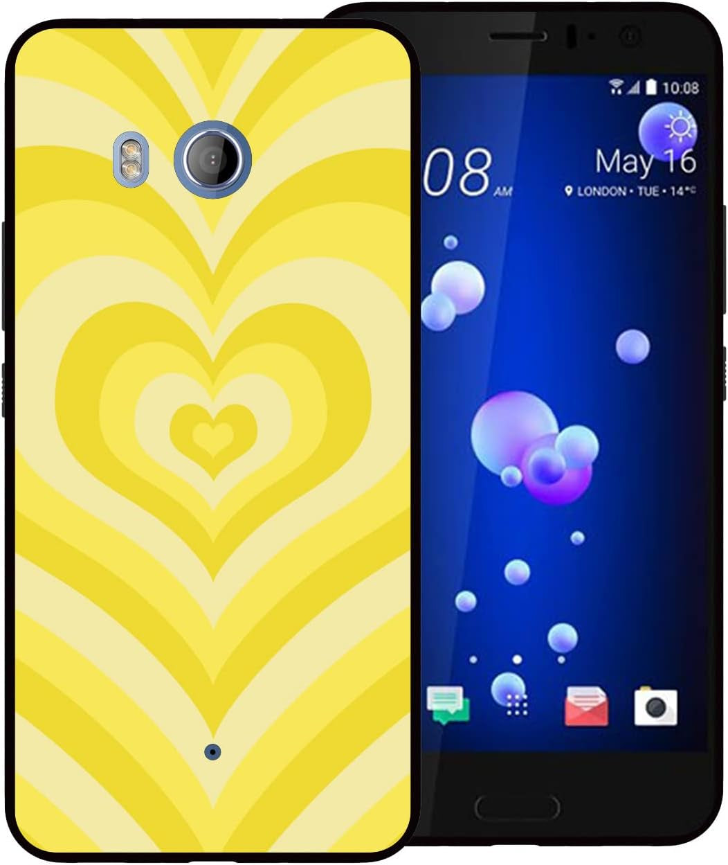 Zaztify Compatible with HTC U11, Khaki Heart Tunnel Center Love Swirl Cute Pattern Shockproof Protective Anti-Slip Thin Slim Soft Phone Case Cover Shell  zaztify Yellow Heart  