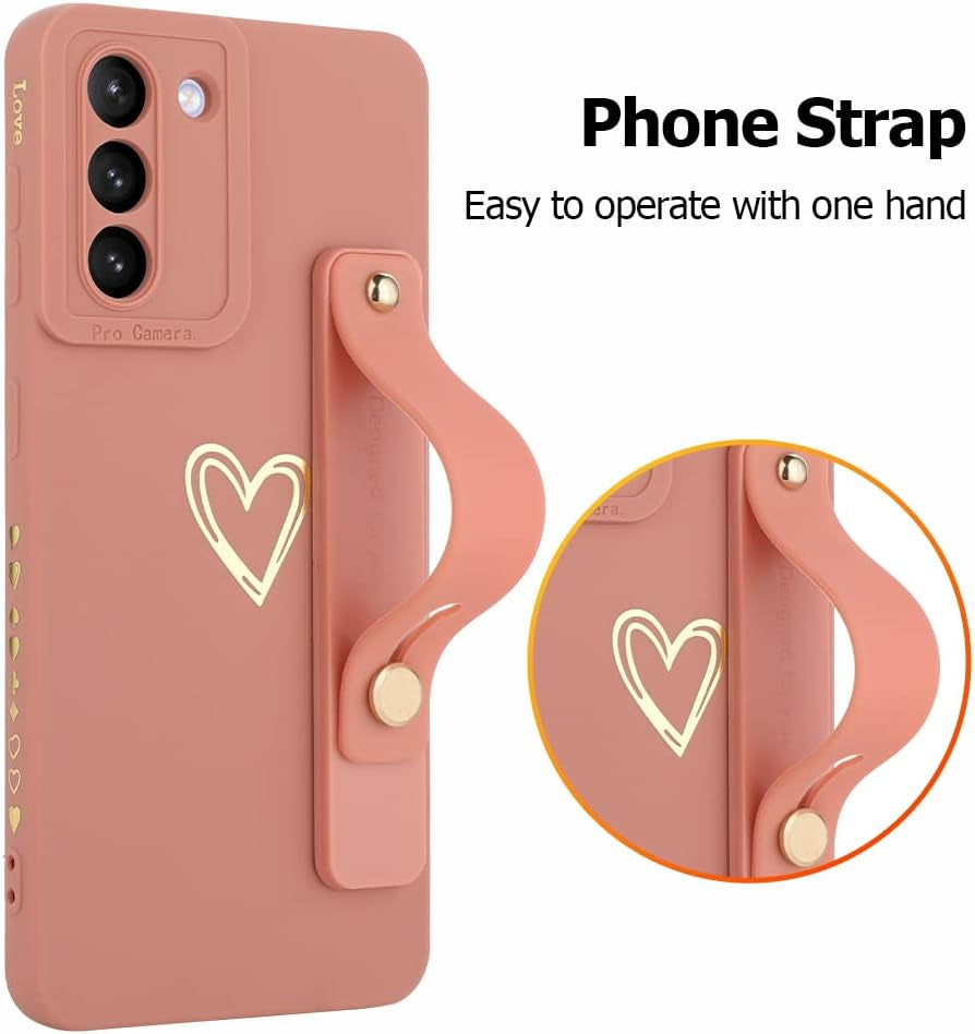Fiyart Designed for Samsung Galaxy S21 plus Case with Phone Stand Holder Cute Love Hearts Protective Camera Protection Cover with Wrist Strap for Women Girls for Galaxy S21 plus 6.7"-Pink  Fiyart   