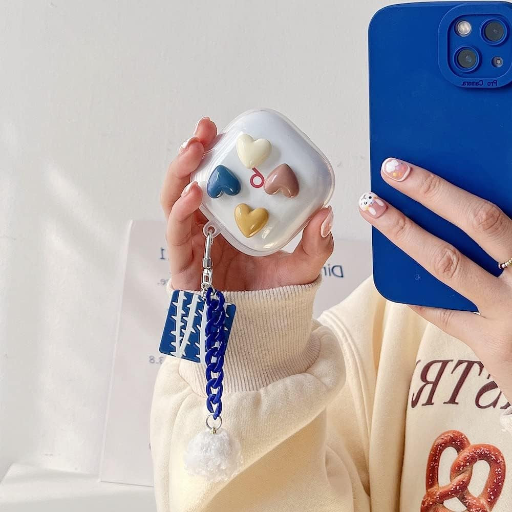 HENJI Case for Beats Fit Pro, 3D Cute Love Heart Protective Cover with Keychain, Transparent Earphone Protective Case for Beats Fit Pro Charging Box, Gift for Girls Women (Love Heart 2)  HENJI   