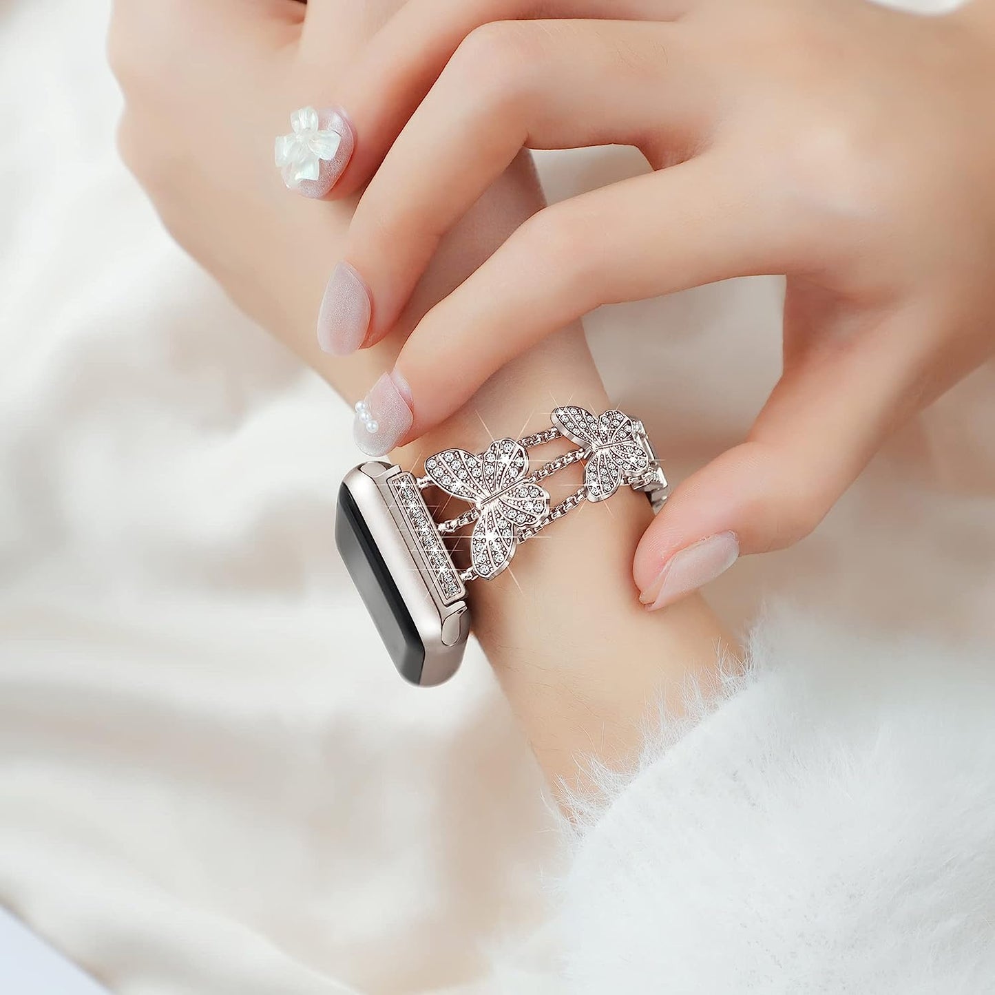 Apple Watch Band Metal Compatible with Apple Watch Ultra Series 8 SE 7 6 5 4 3 2 1, Iwatch Bands for Women Girl, Jewelry Bling Diamond Butterfly Apple Watch Bands for Iwatch 40Mm 38Mm 41Mm (Starlight)  Aniaboho   