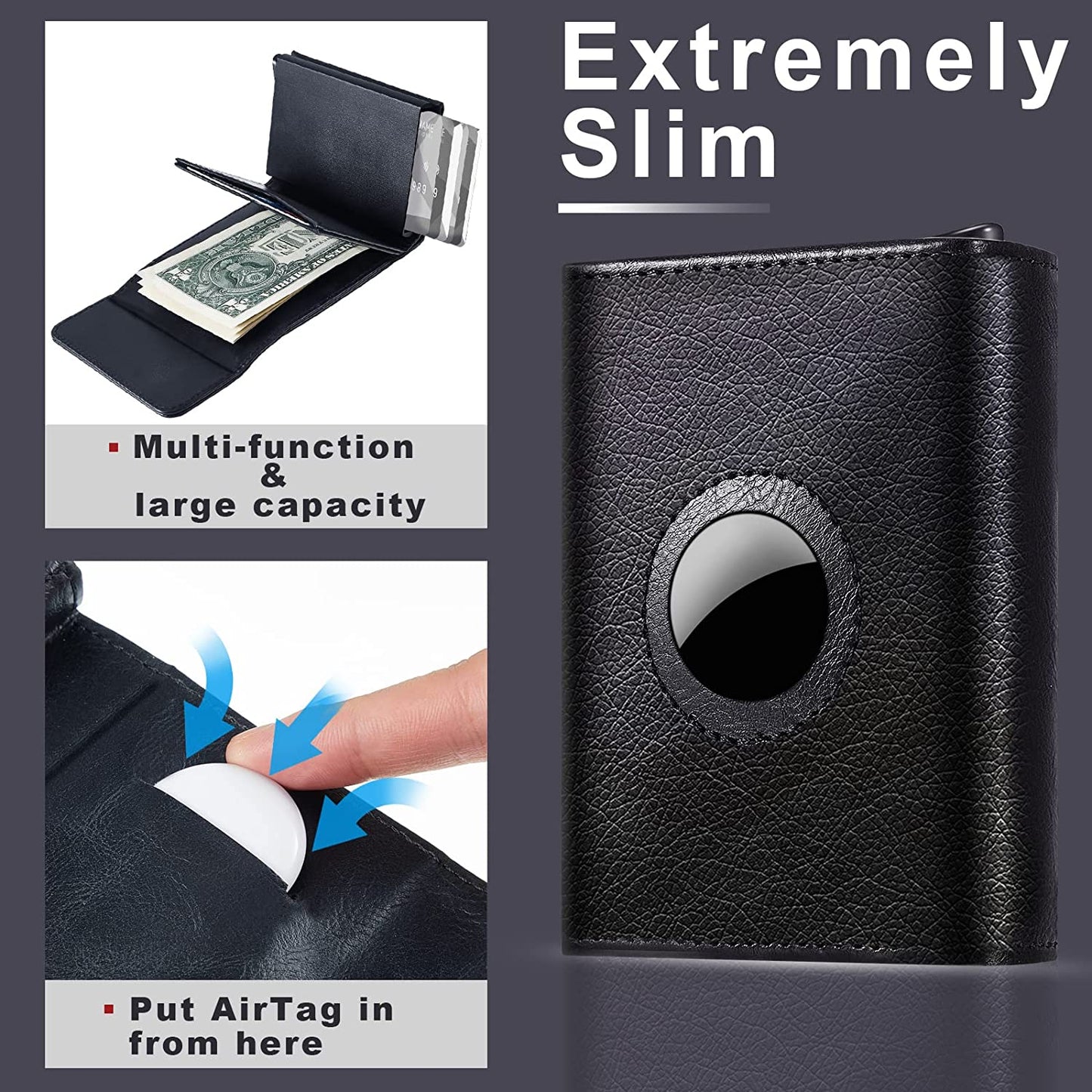 Weewooday Slim Wallet Compatible with Airtag Wallet Card Case Multifunctional Trifold Wallet Credit Card Holder Magnetic Men Wallet Automatic Popup Mini Aluminum Wallet for Men Women Gift (Black)  Weewooday   