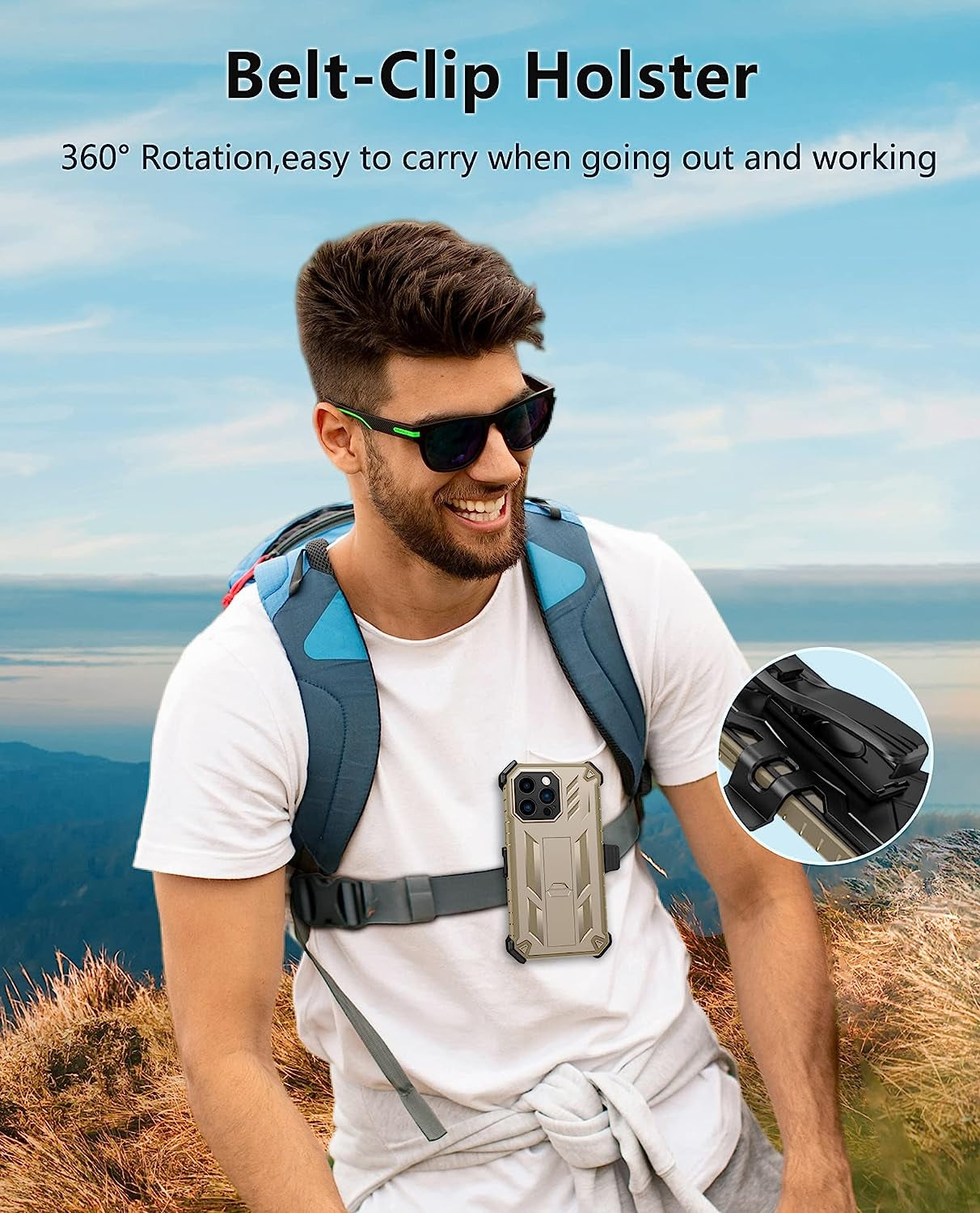 FNTCASE for Iphone 14 Pro Max Case: Military Grade Rugged Cell Phone Cover with Kickstand & Holster | Shockproof TPU Protection Bumper Matte Textured Design for Iphone 14 Pro Max Cases 6.7Inch - Beige  FNTCASE   