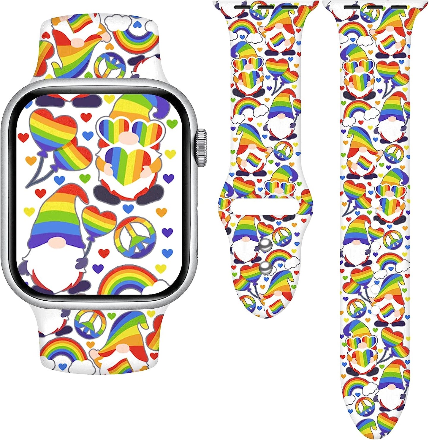 Vieeki Pride Watch Band Compatible with Apple Watch 38Mm 40Mm 41Mm 42Mm 44Mm 45Mm 49Mm Replaceable Silicone Smartwatch Straps for Iwatch Series Ultra SE 8 7 6 5 4 3 2 1  Vieeki Rainbow Gnomes-White 38mm/40mm/41mm 
