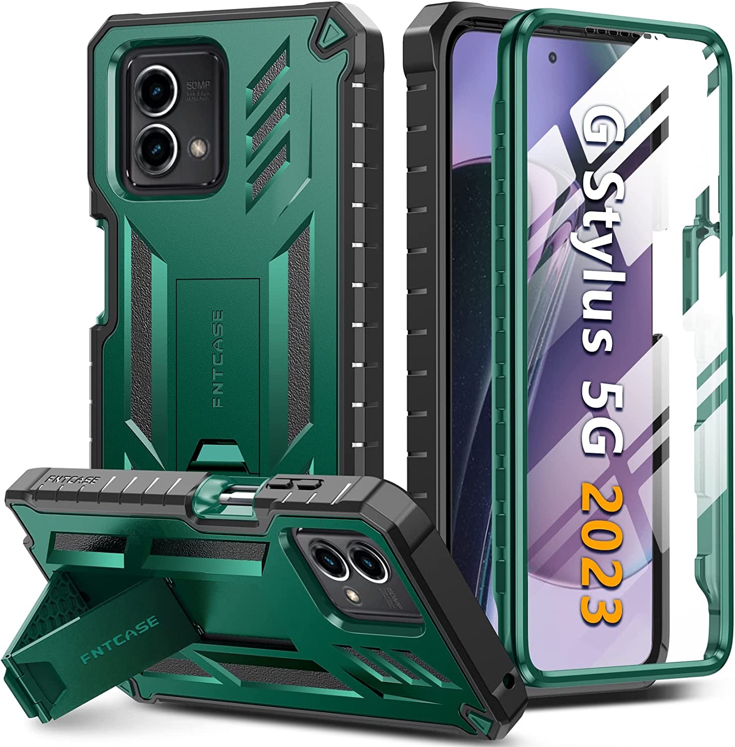 FNTCASE for Motorola Moto G-Stylus-5G-2023 Case: Shockproof Military Grade Protective Phone Cover with Kickstand - Rugged Hybrid Matte Textured Dual Layer Full Protection - 6.6 Inch Black  FNTCASE Darkgreen  