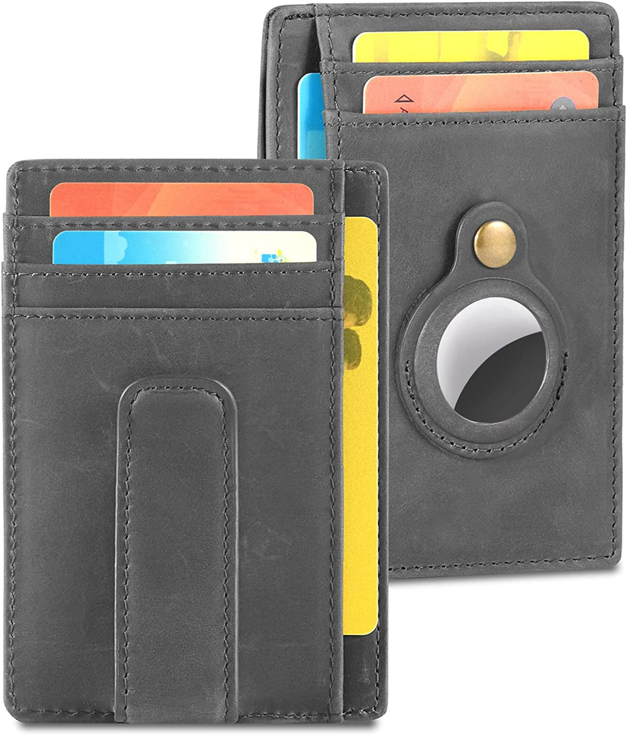 BEARTWO Holder for Airtag Wallet: Genuine Leather Slim Money Clip Wallet for Men  BEARTWO   