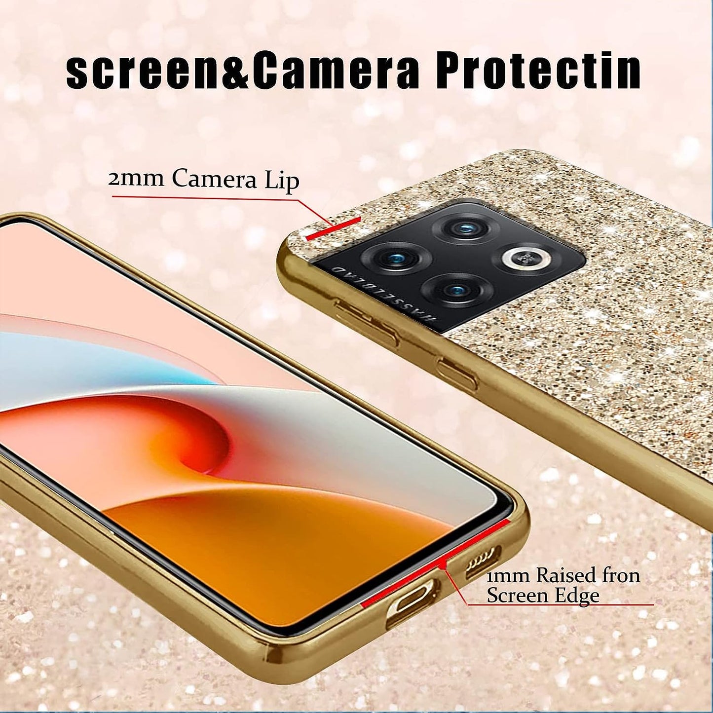 Jancyu Compatible with Oneplus 10 Pro Case, Shockproof Phone Cases for Oneplus 10 Pro Glitter Protective Cover for Women Cute Accessories (Gold)  Jancyu   