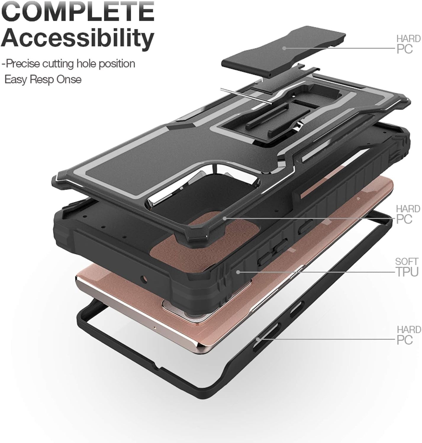 FITO Samsung Galaxy Note 20 Case, Dual Layer Shockproof Heavy Duty Case for Samsung Note 20 5G Phone without Screen Protector, Built-In Kickstand (Black, 6.7 Inch)  FITO   