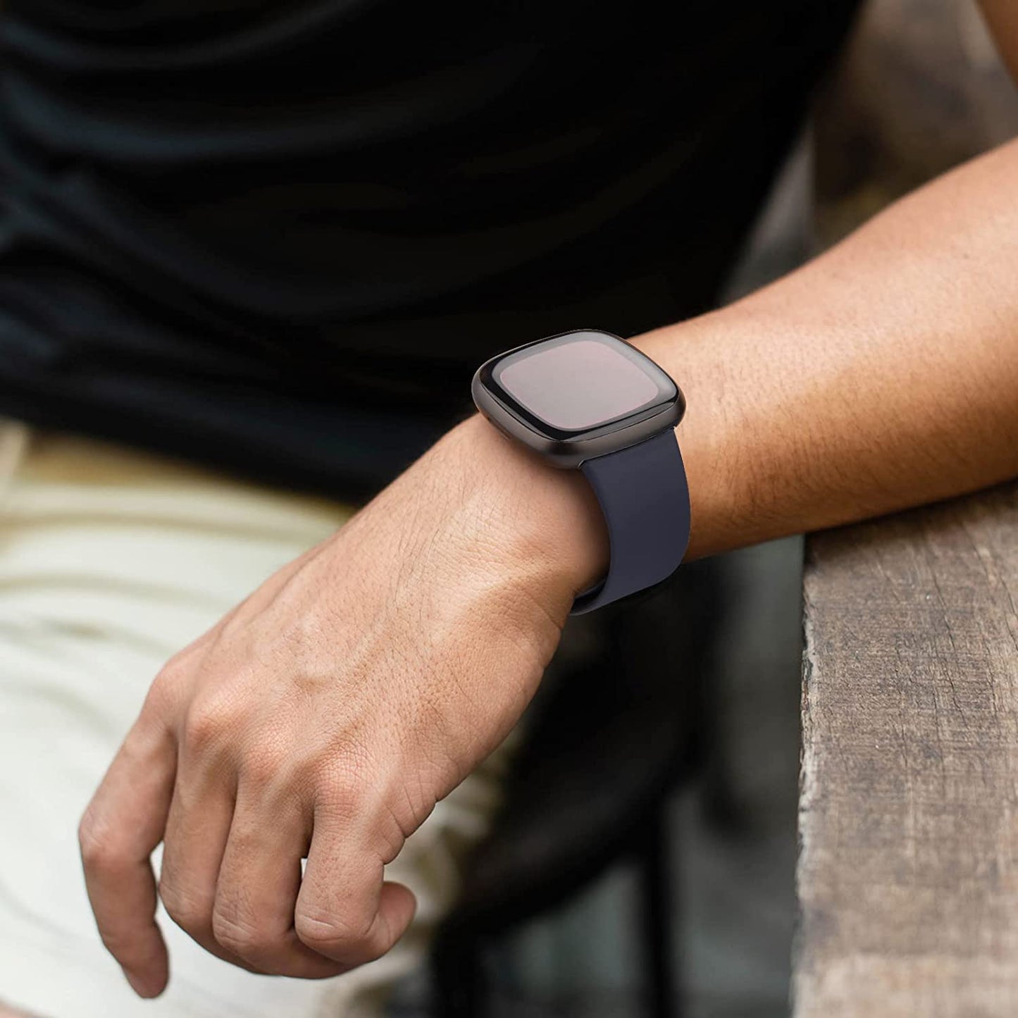 3 Pack Silicone Bands for Fitbit Sense Bands Fitbit Versa 3 Bands Women Men, Classic Soft Sport Bands Replacement Wristbands for Fitbit Sense/Versa 3 Smart Watch (Black/White/Gray, Large)  Amzpas   