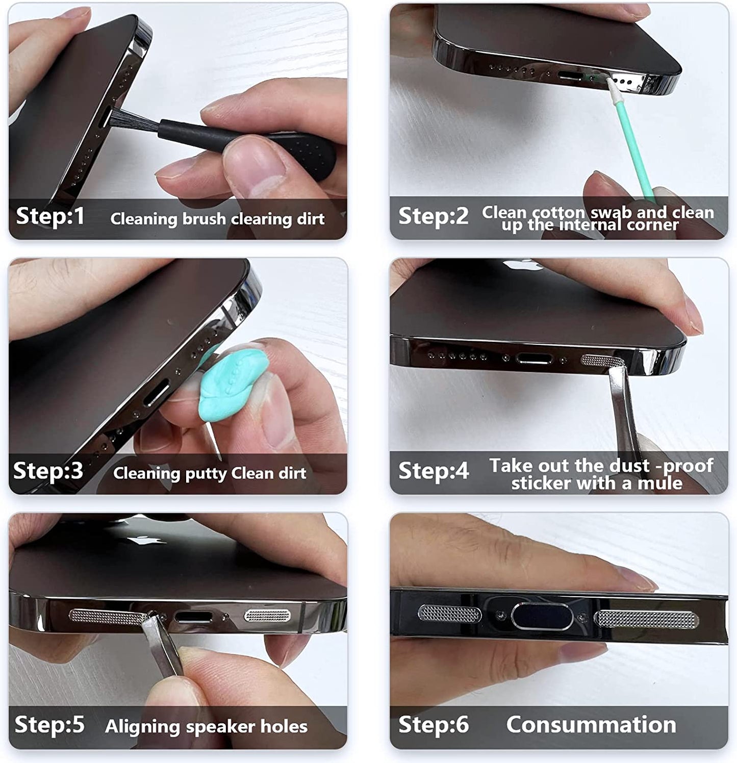 Iphone Speaker Dustproof Stickers Protector,Iphone Dust Plug Cover Compatible Iphone 14/13/12/11 All Series,With Cleaner Tools Cleaning Putty/Tweezers/Brushes/Wet and Dry Cleaning Wipe/Storage Box  Inesore   