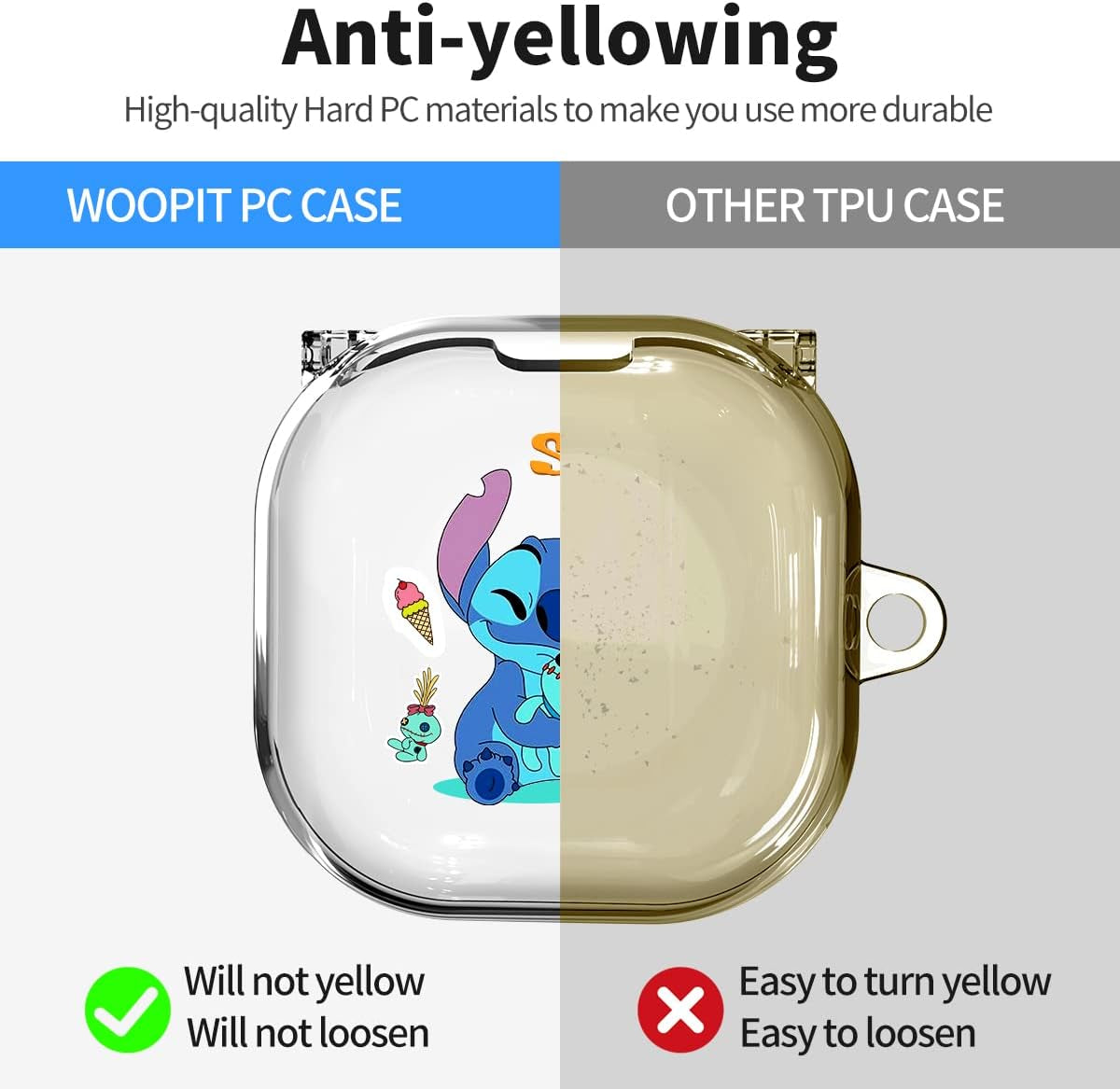 WOOPIT Cute Stich Case for Samsung Galaxy Buds2 Pro(2022)/Galaxy Buds Live(2020)/Galaxy Buds Pro(2021)/Galaxy Buds 2 (2022) Case, Hard PC Shockproof Protective Cover with Keychain  WOOPIT   