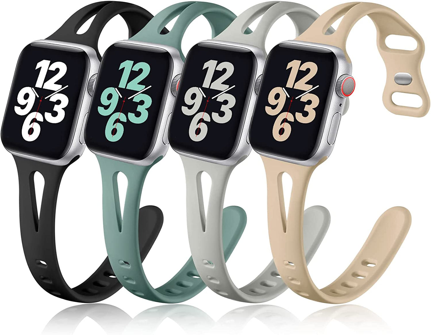 Getino Compatible with Apple Watch Band 40Mm 38Mm 41Mm Iwatch Series 8 7 6 5 4 3 2 1 SE for Women Men, Stylish Durable Silicone Slim Sport Watch Bands, 4 Pack, Cyan/Lake Blue/Starlight/Grayish Purple  Getino Black/Pebble Gray/Cyprus Green/Walnut 42mm/44mm/45mm/49mm 