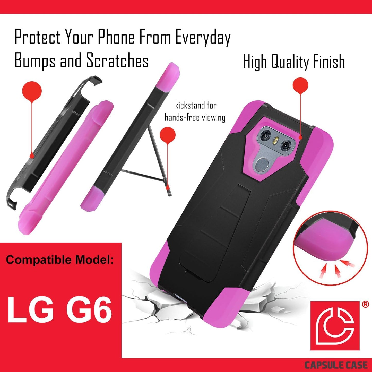 Capsule Case Compatible with LG G6 [Hybrid Fusion Dual Layer Shockproof Combat Kickstand Case Black Pink] for LGG6 LG G6 2017 - (Blue Butterfly Pattern)  HRWireless   
