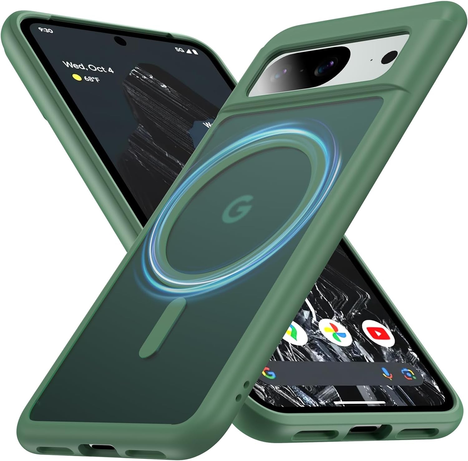 [360°Rotatable Ring] for Google Pixel 8 Pro Case Compatible with Magsafe [NO.1 Magnetic Invisible Stand] [Military Shockproof] [Translucent Matte] with Silicone Bumper for Pixel 8 Pro Cover Slim,Black  FNDMIL Green [Magnetic] Google Pixel 8 [6.2 Inch] 