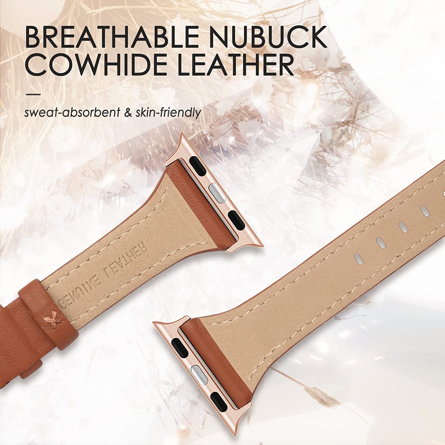 SWEES Leather Band Compatible for Apple Watch 38Mm 40Mm 41Mm, Slim Thin Dressy Elegant Genuine Leather Strap Compatible for Iwatch Series 8, 7, 6, 5, 4, 3, 2, 1, SE, Sport & Edition Women, Brown  SWEES   