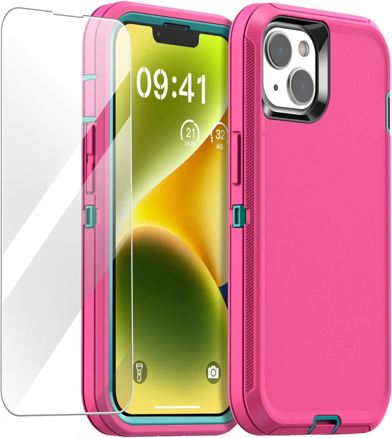 Aicase Magnetic Case for Iphone 14 Plus,Support Magnetic Car Mount Heavy Duty 2-Layer Pocket-Friendly Durable Military Grade Protection Shockproof/Dropproof Protective Cover for Iphone 14 plus 6.7"_1  AICase Hot Pink/Blue With Glass Protector  