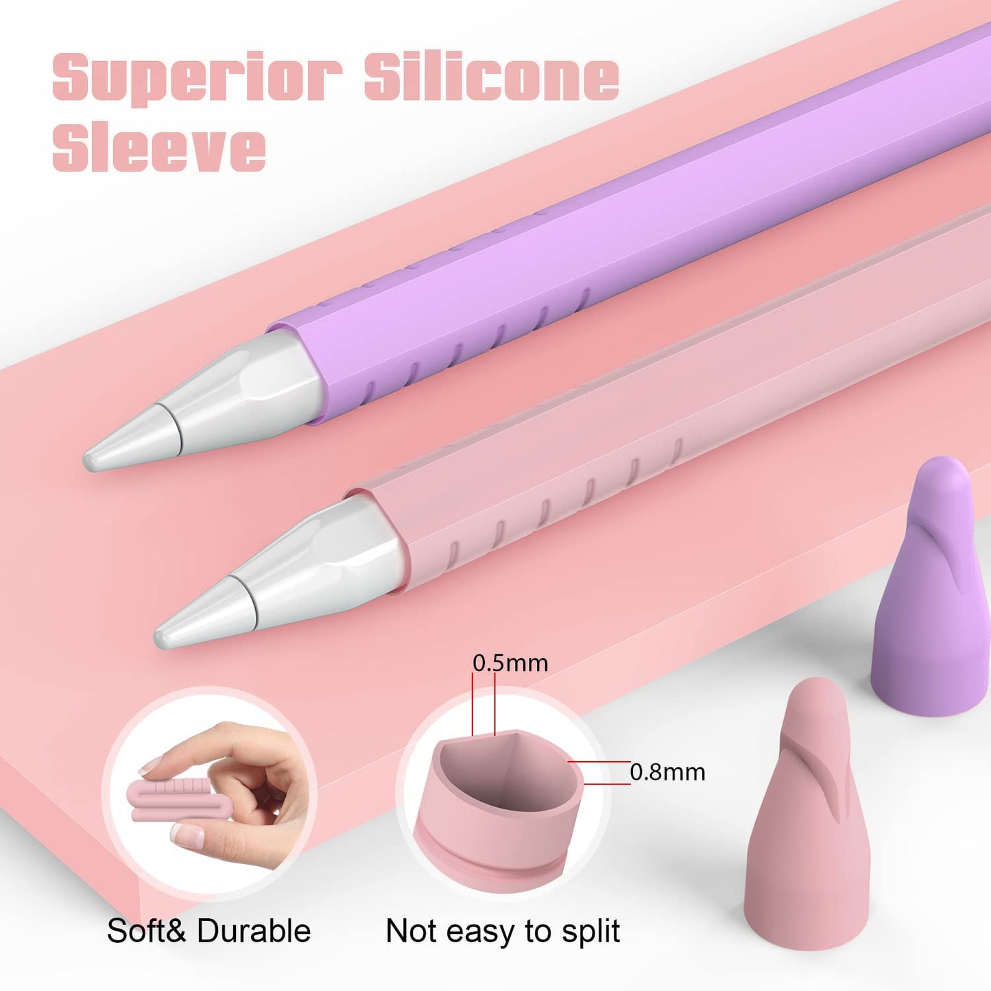 2 Pack Case Compatible with Apple Pencil 2Nd Generation, Protective Sleeve Accessories for Apple Pen 2Nd Silicone Grip Skin for Ipencil 2 Gen W/ 2 Replacement Pencil Tips, 4 Nibs Cover, Pink + Purple  Laviitp   