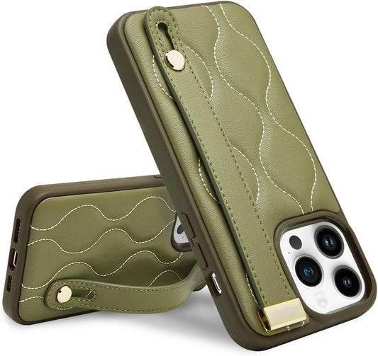 ZVE Designed for Iphone 13 Pro Max Kickstand Case, Quilted Leather Shockproof Case with Stand for Women Strap Cover Case Compatible with Iphone 13 Pro Max, 6.7 Inch-Green  ZVE   