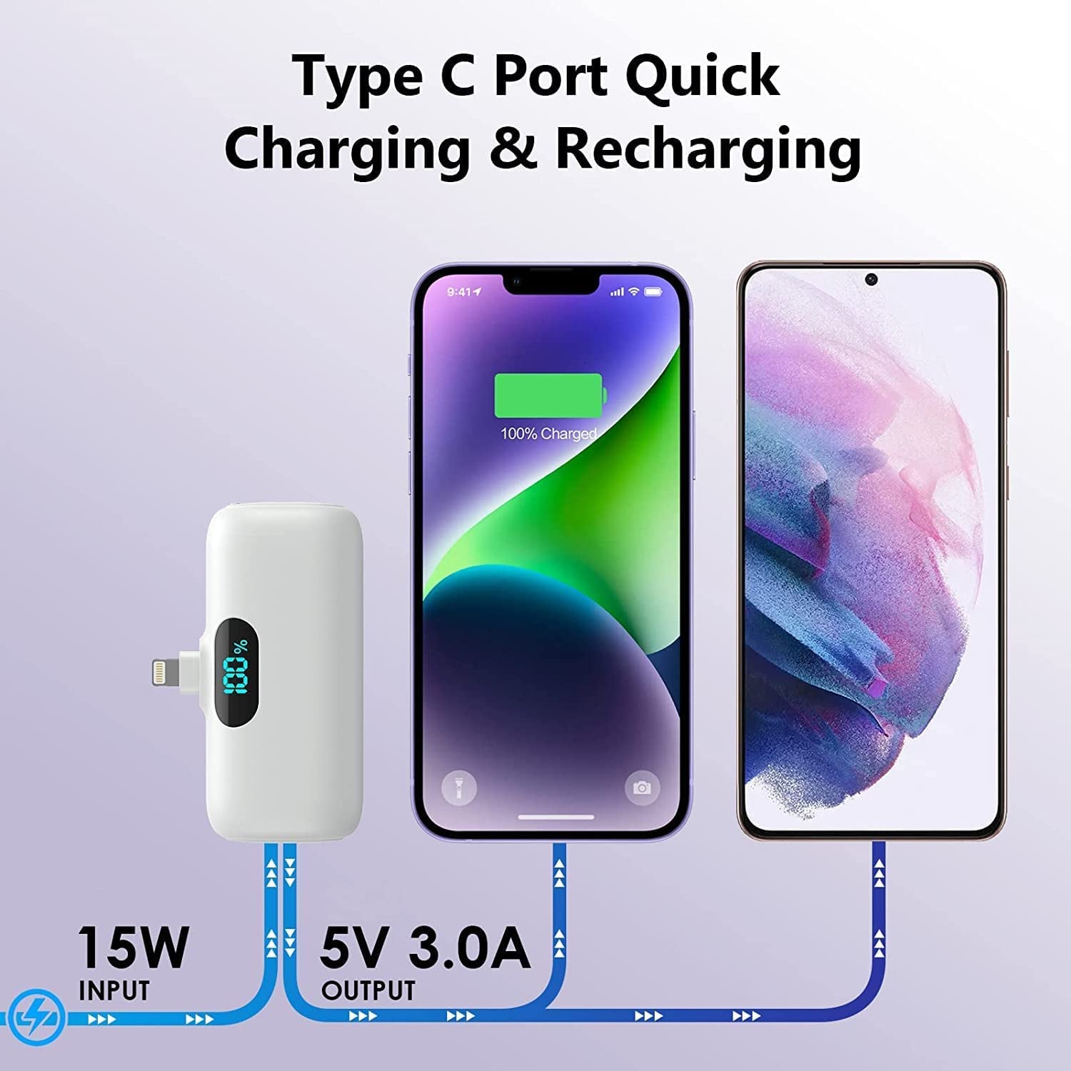 [2 Pack]Mini Portable Charger 5000Mah,Ultra-Compact 15W PD Fast Charging Power Bank,Lcd Display Cute Battery Pack Backup Charger Compatible with Iphone 14/14 Pro Max/13/13 Pro/12/Xr/8/7/6-Black+White  Dongguan Yuanhaoxun Technology Co., Ltd   