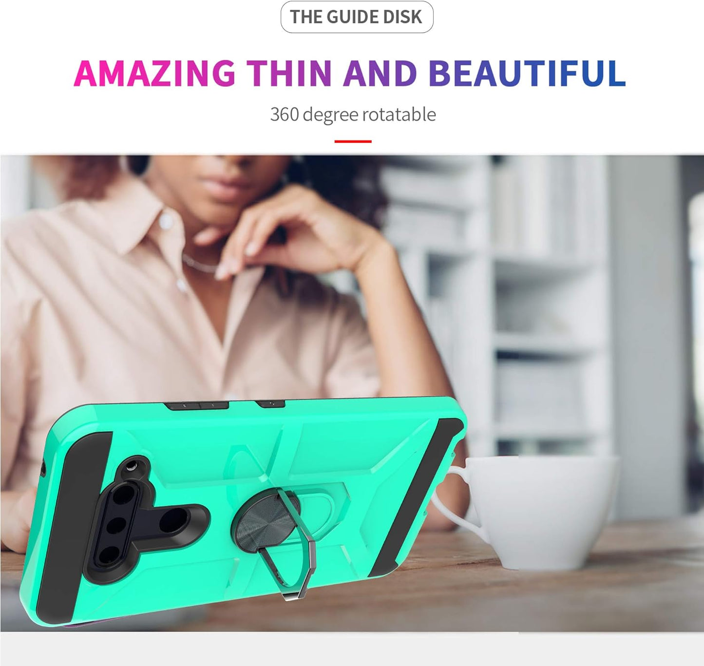 Ymhxcy Phone Case Compatible with LG V40/V40 Thinq Case with HD Screen Protector,360 Degree Rotating Ring Kickstand Holder Dual Layers of Shockproof Phone Case for LG V40-ZS Mint  YmhxcY   