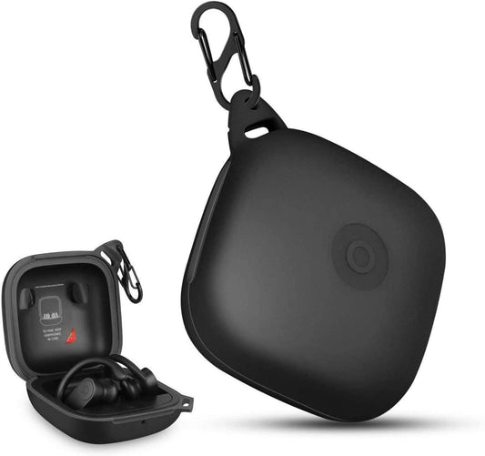 HIETON Silicone Case for Powerbeats Pro, Anti-Break Anti-Lost & Shockproof Easy Carrying Unique Dual Hole Portable Protective Case Cover with Carabiner for 2019 Newest Beats Powerbeats Pro(Black)  HIETON   