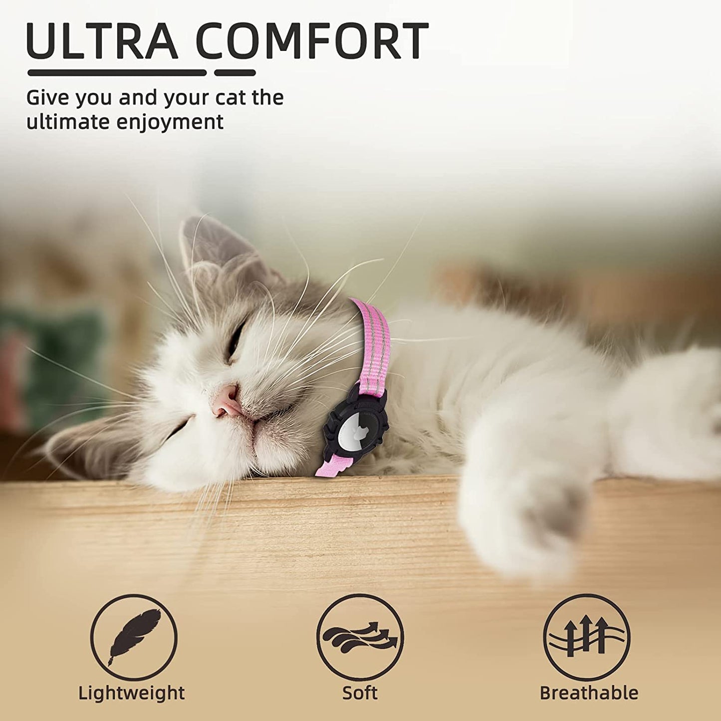 FEEYAR Airtag Cat Collar,Integrated Kitten Collar with Apple Airtag Holder, Reflective GPS Cat Collar with Bell[Pink], Lightweight Tracker Cat Collars for Girl Boy Cats, Kittens and Puppies  FEEYAR   