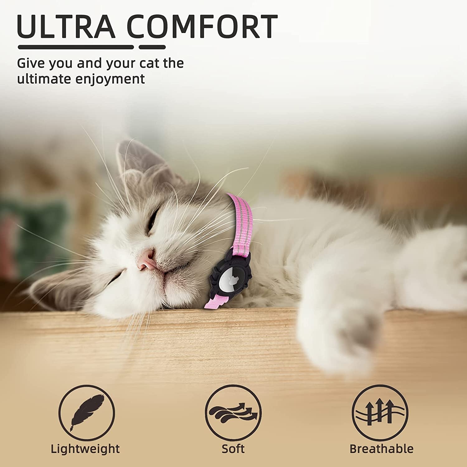 FEEYAR Airtag Cat Collar,Integrated Kitten Collar with Apple Airtag Holder, Reflective GPS Cat Collar with Bell[Pink], Lightweight Tracker Cat Collars for Girl Boy Cats, Kittens and Puppies  FEEYAR   