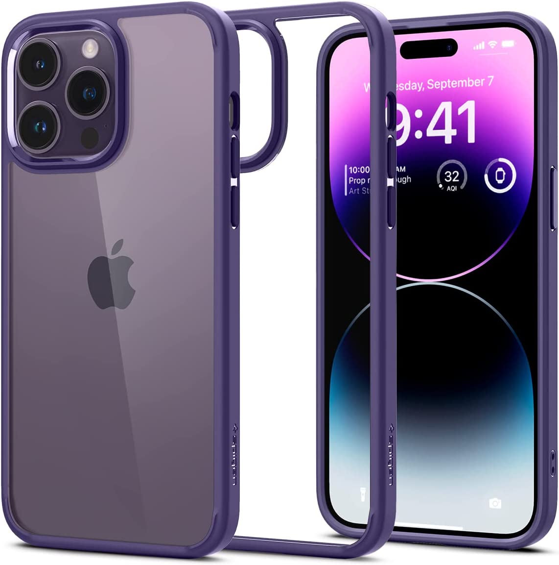 Spigen Ultra Hybrid Iphone 14 Pro Max Case, Anti-Yellowing, Military Grade Drop Protection - Crystal Clear  Spigen Deep Purple  