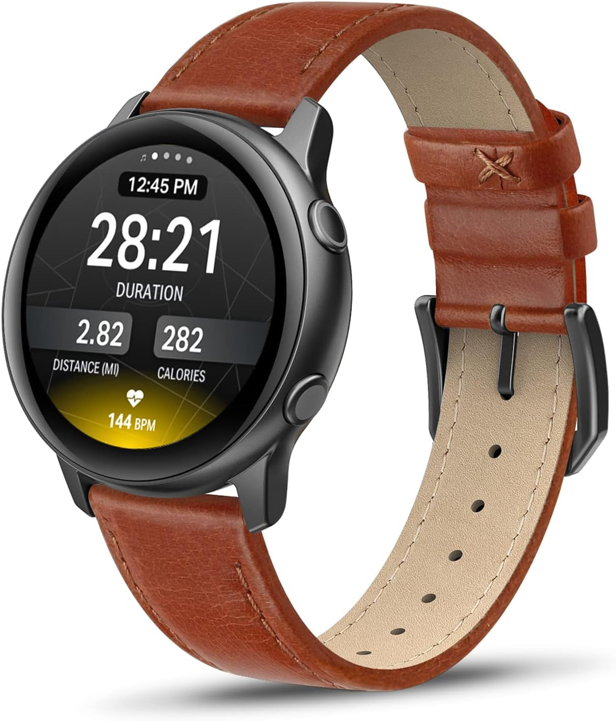 SWEES Compatible for Samsung Galaxy Watch 5 Band 40Mm 44Mm / Galaxy Watch 5 Pro Band 45Mm / Galaxy Watch 4 Band, 20Mm Slim Thin Genuine Leather Replacement Bands for Galaxy Watch 4 Classic Women Men  SWEES Brown Galaxy Watch 5 / Galaxy Watch 4 