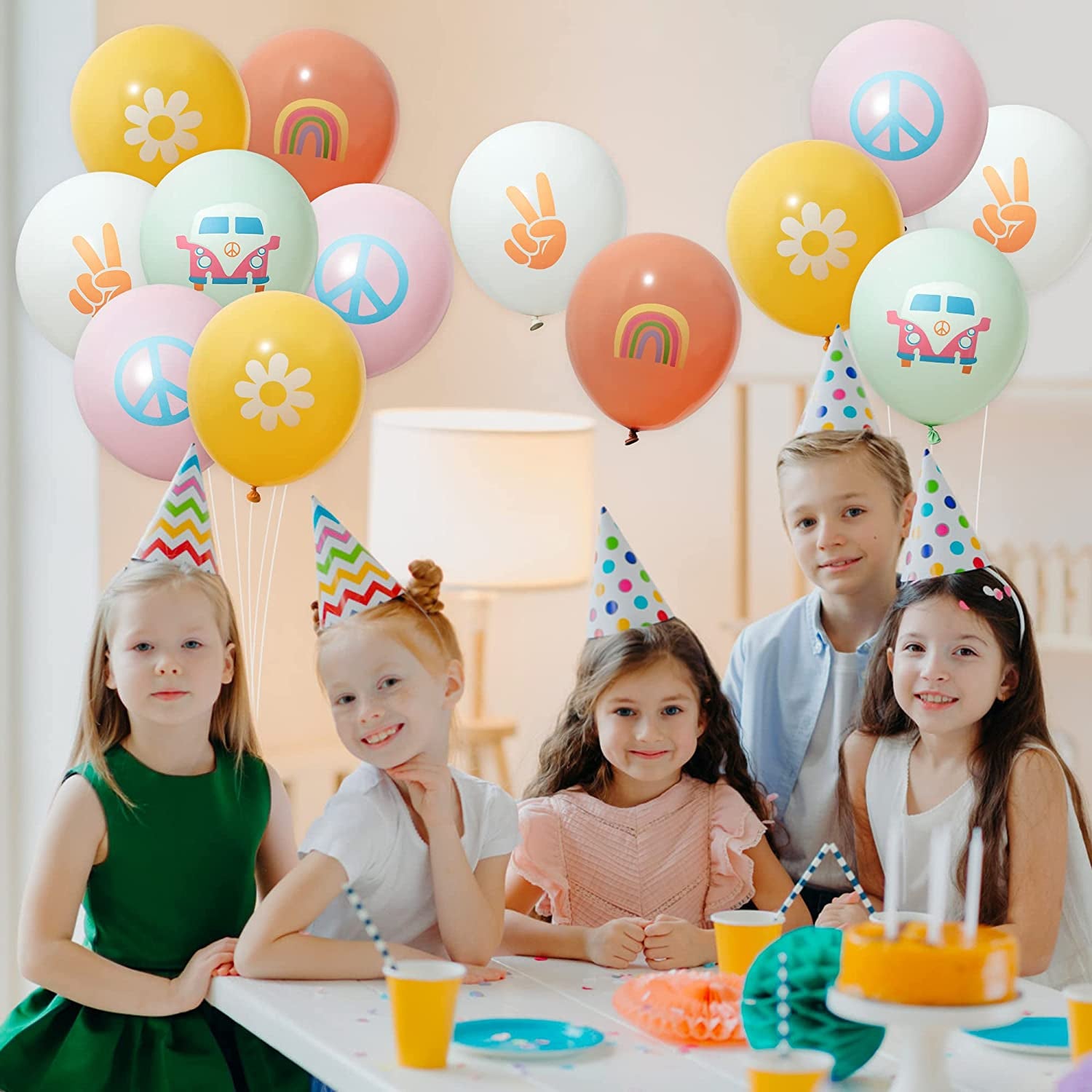 50Pcs Groovy Retro Hippie Balloons Girls Party Theme Smile Faces for Birthday Theme Party for Boy and Girl Retro Different Pattern Party Decor Carnival Decoration  ANGOLIO   