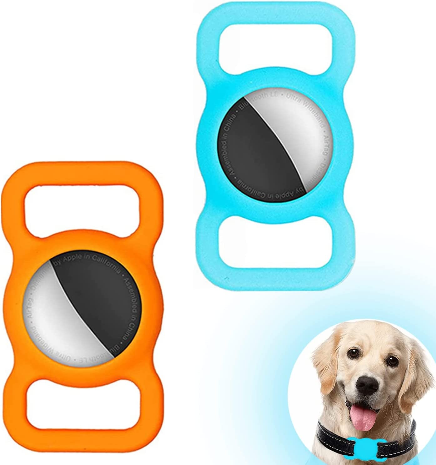 2-Pack Dog Collar Holder Compatible with Airtag, Soft Silicone Waterproof Case for Apple Air Tag Tracker Kids School Bag & Backpack & Dog Pet Collar Loop Holder (Black)  TENTOKU Orange/Blue  