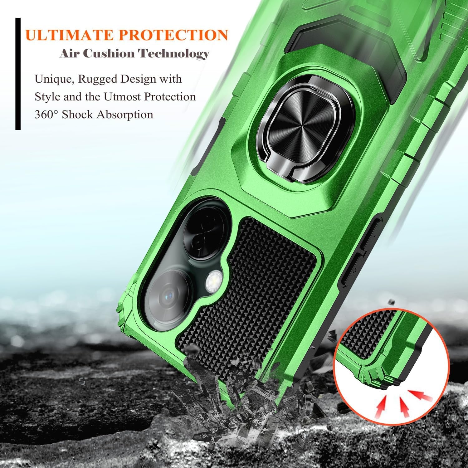 NZND Case for Oneplus Nord N30 5G / Nord CE 3 Lite 5G with Tempered Glass Screen Protector (Maximum Coverage), Full-Body Protective [Military-Grade], Magnetic Car Ring Holder Cover Case (Green)  NZND   