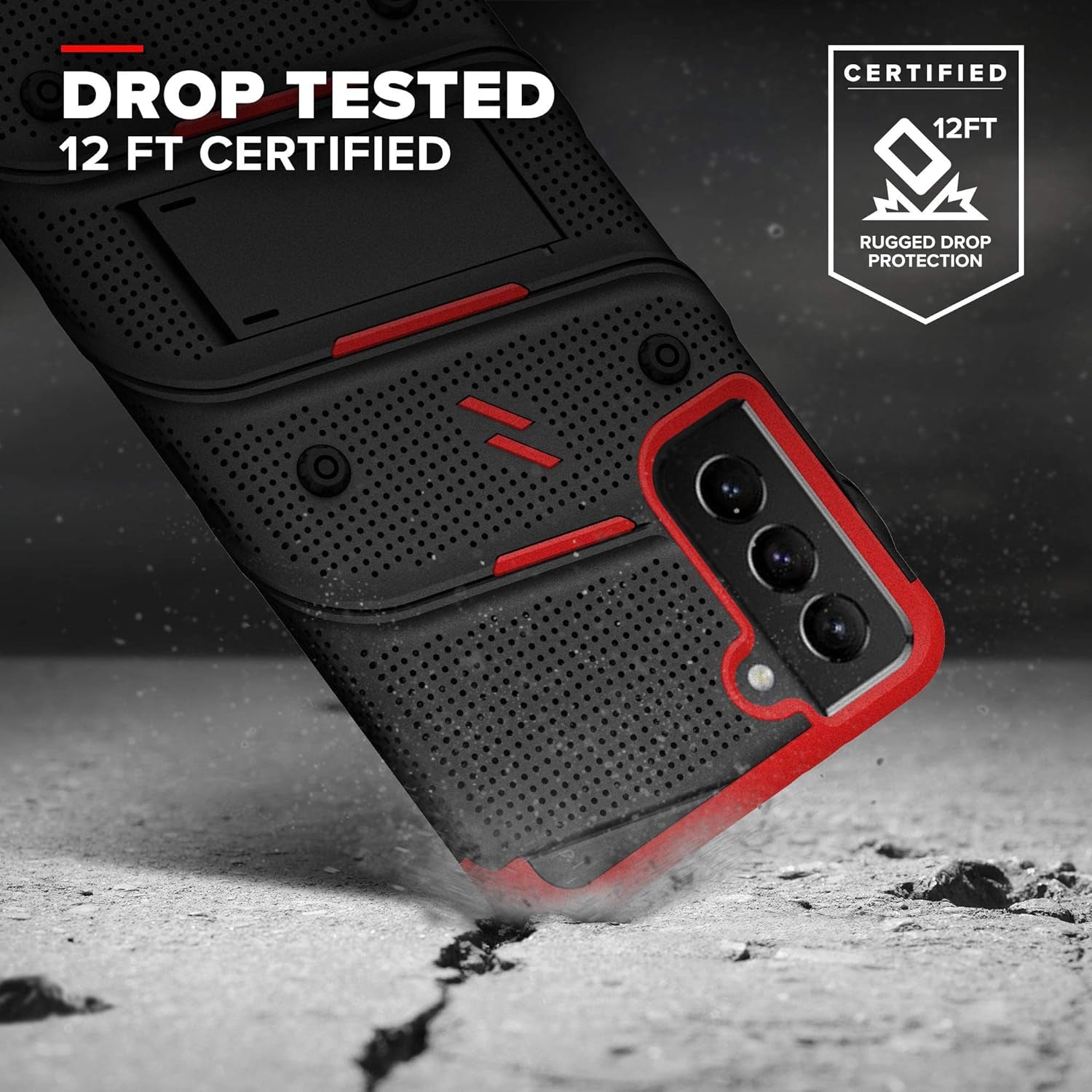 ZIZO Bolt Series for Galaxy S21 plus Case with Screen Protector Kickstand Holster Lanyard - Black & Red  Zizo   