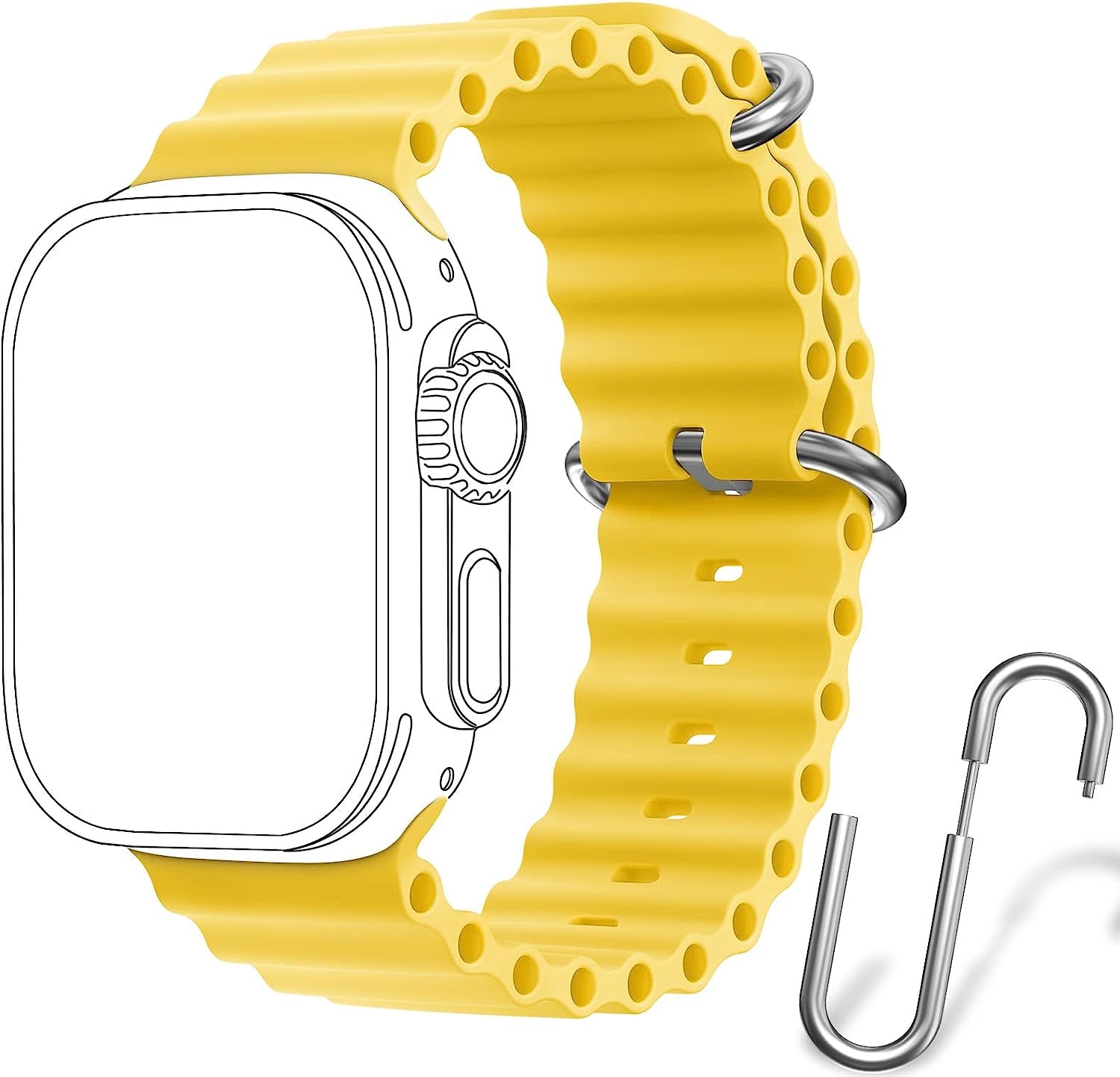 Ocean Sport Band Compatible with Apple Watch Bands 42Mm 44Mm 45Mm 49Mm, Soft Silicone Wristbands Replacement Strap for Iwatch Ultra Series 8 7 6 5 4 3 2 1 SE for Women Men Midnight 42 44 45 49Mm  Rain gold Yellow 42mm/44mm/45mm/49mm 