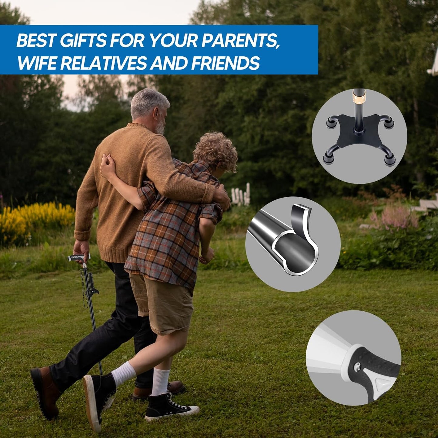 Doctor.Roo Quad Cane with LED Light, Adjustable Walking Cane with Stand Assist Handle and 4-Pronged Base, Sturdy Mobility Aid for Seniors  Doctor.Roo   