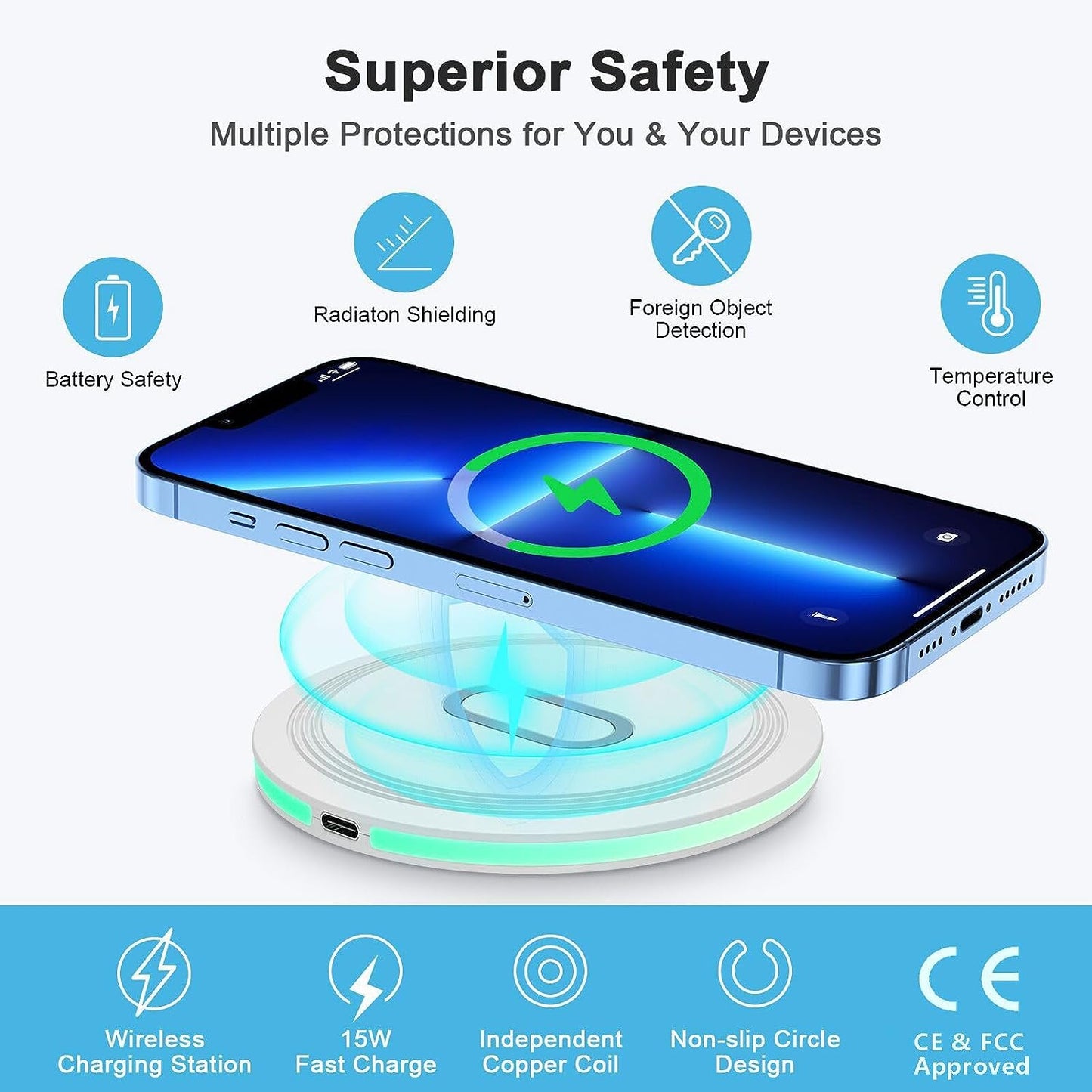 15W Wireless Charger Fast Charging Pad Compatible Samsung Galaxy S23 S22 S21 S20 Ultra 5G S10 S9 S8,Galaxy Buds,Note 20 10,Iphone 14 13 12 11 Pro Max SE 3,Google Pixel 7 Pro 6 5 4 3,Airpods 3/2/Pro  Shenzhen Chuang Wei Da Technology Co., LTD   