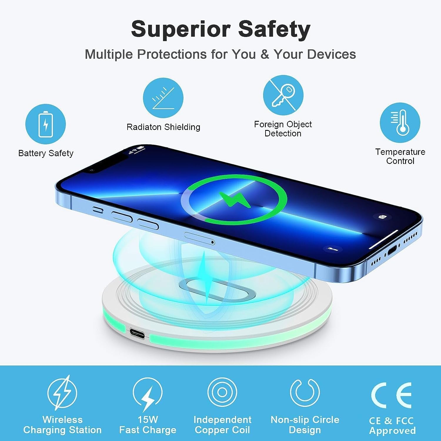 15W Wireless Charger Fast Charging Pad Compatible Samsung Galaxy S23 S22 S21 S20 Ultra 5G S10 S9 S8,Galaxy Buds,Note 20 10,Iphone 14 13 12 11 Pro Max SE 3,Google Pixel 7 Pro 6 5 4 3,Airpods 3/2/Pro  Shenzhen Chuang Wei Da Technology Co., LTD   