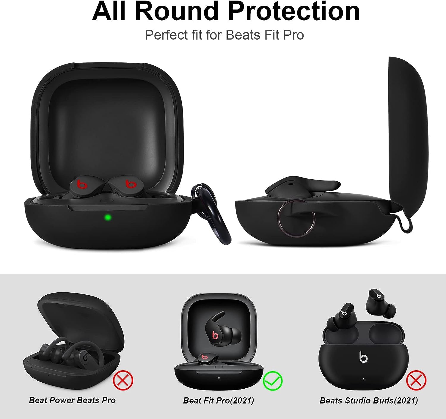 Beats Fit Pro Case Cover, AIRSPO Soft Silicone Case for Beats Fit Pro 2021 Shockproof Beats Fit Pro Earbuds Case Cover with Keychain (Black)  AIRSPO   