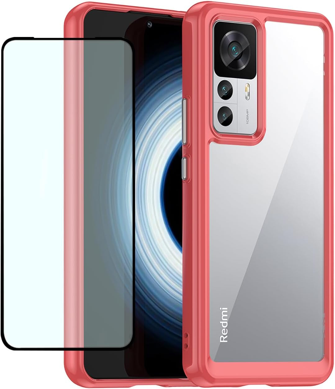 GTBDEKI Clear Case for Xiaomi 12T Pro Case/Xiaomi 12T/Redmi K50 Ultra Case with HD Screen Protector, Shockproof Clear Hard PC + TPU Bumper Protective Cover Case for Xiaomi 12T Pro 5G Crystal Blue  GTBDEKI Red  