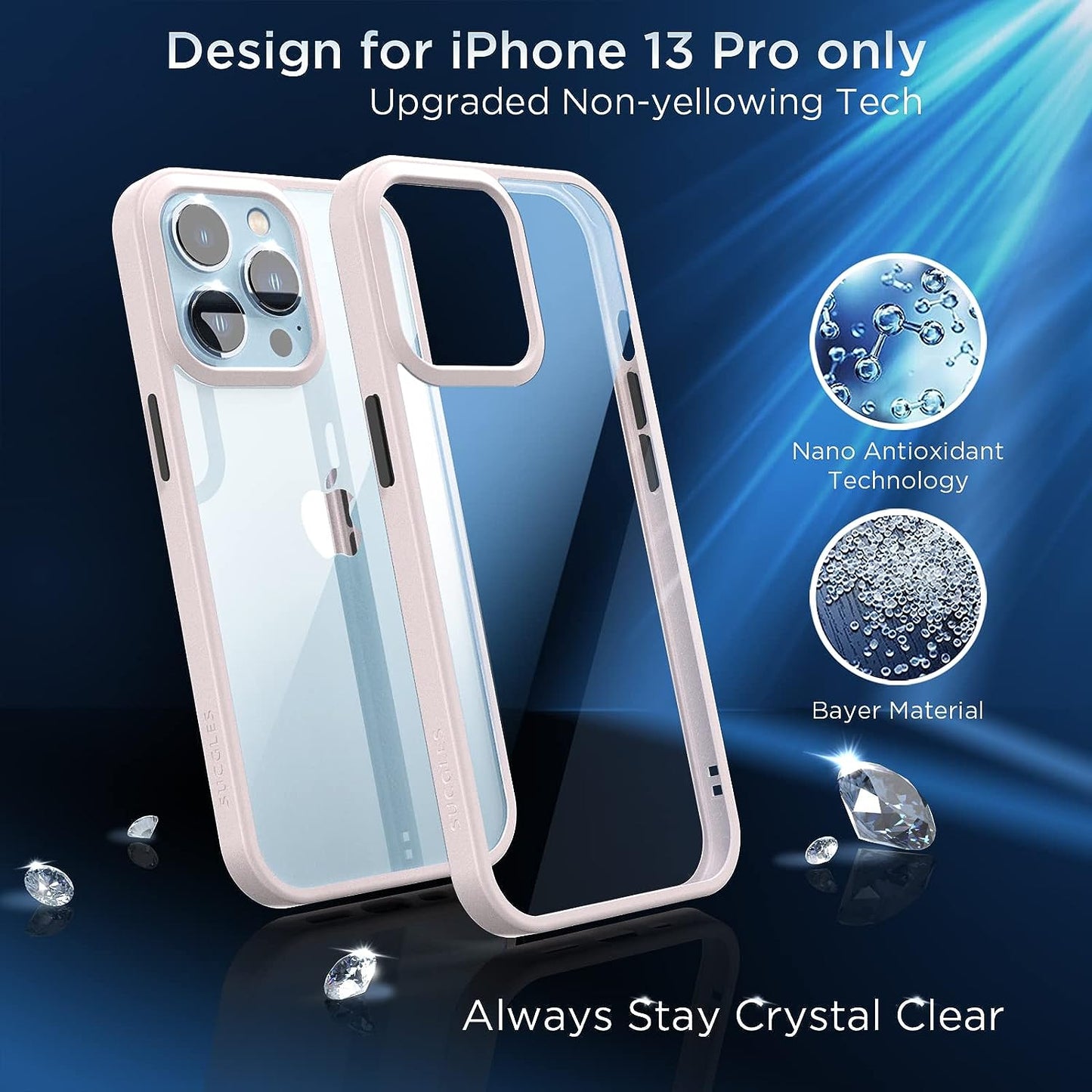 [2023 New] for Iphone 13 Pro Case Clear, [Non-Yellowing] [Military Drop Protection] Shockproof Bumper Slim Fit Phone Case Thin Cover for Apple 13Pro (6.1 In, Clear-Pink)  Gotrays Gavin LLC   