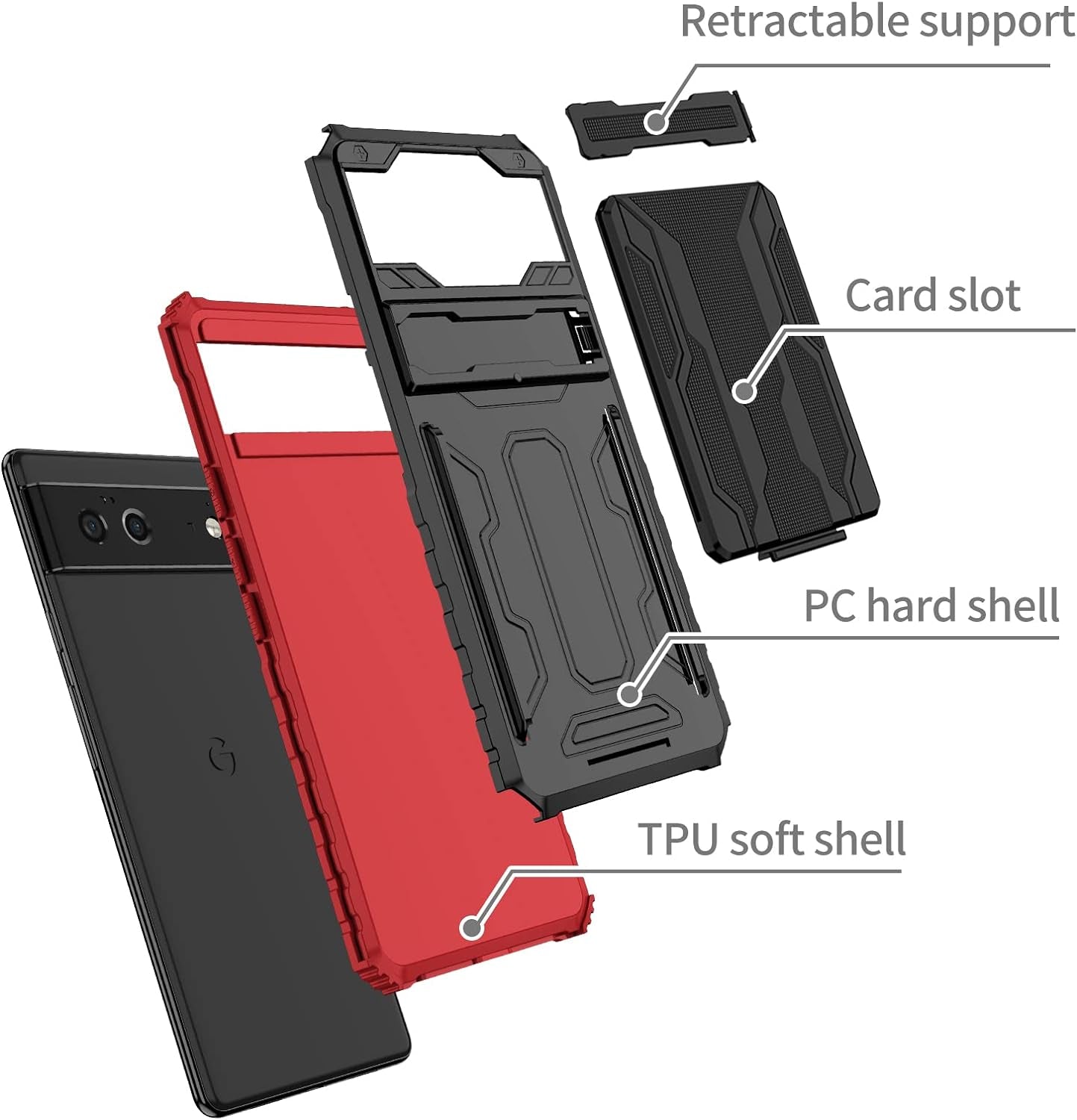 Military Grade Shockproof Heavy Duty Protective Case for Google Pixel 6 5G 2021 with Built-In Kickstand and Credit Card Slots Holder Fior Google Pixel 6 5G  Joie & Joho   