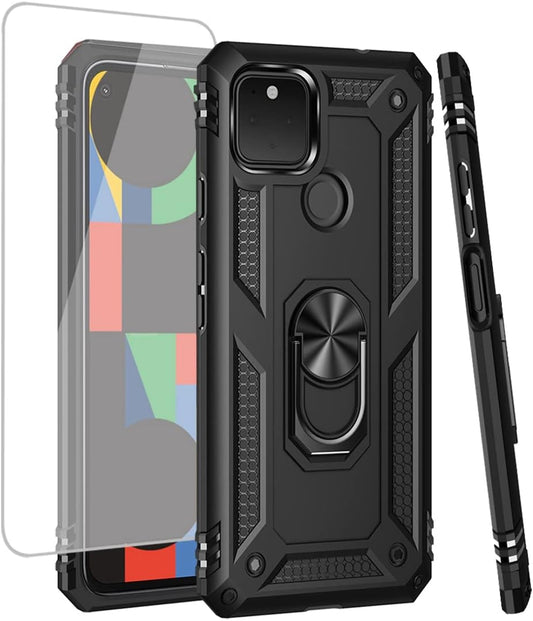 Zoeirc for Pixel 4A 5G Case, Pixel 5XL G025I Case with Tempered Glass Screen Protector, [Military Grade] Magnetic Car Ring Holder Mount Kickstand Protective Cover Case for Google Pixel 4A 5G (Black)  Zoeirc   