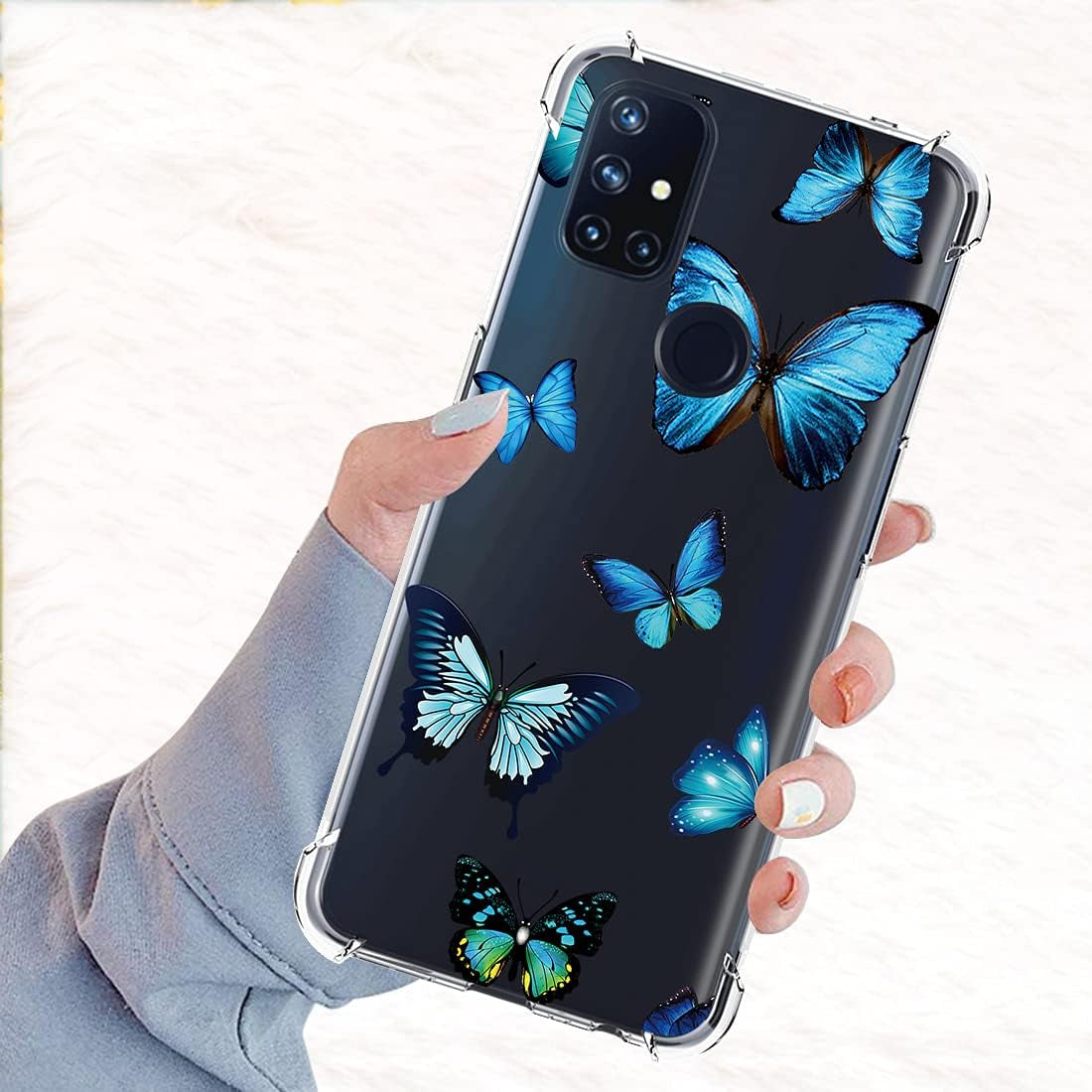 Vokuha for Oneplus Nord N10 5G Case, Oneplus N10 5G Case for Girls, Clear Slim Shockproof Pattern Soft Flexible TPU Rubber Back Phone Protective Cover Cases for Oneplus Nord N10 5G (Blue Butterfly)  Vokuha   